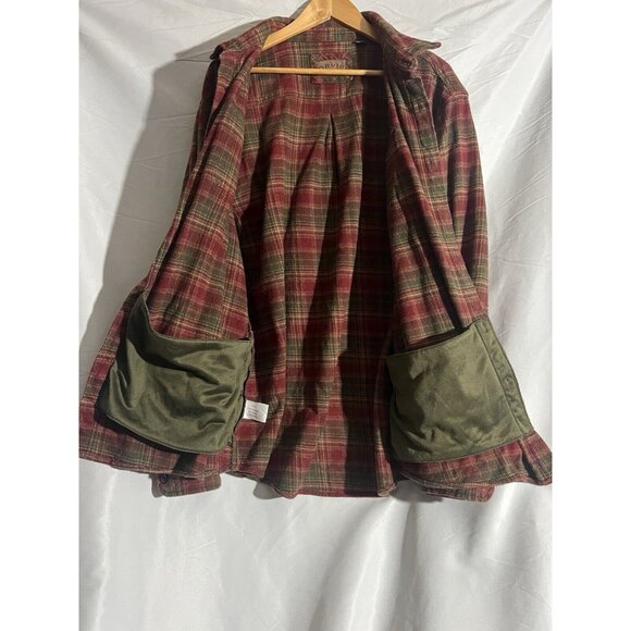 ORVIS Mens Red/Olive Green Shirt Jacket Side Pockets Heavy Cotton Flannel XXL - Picture 5 of 11